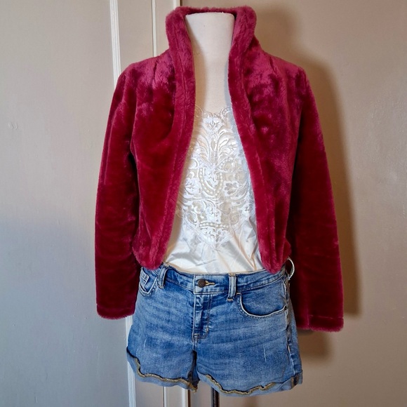 Vintage Pinkish/Purple Cropped Faux Fur Coat -Size S -BC03 - Picture 1 of 5